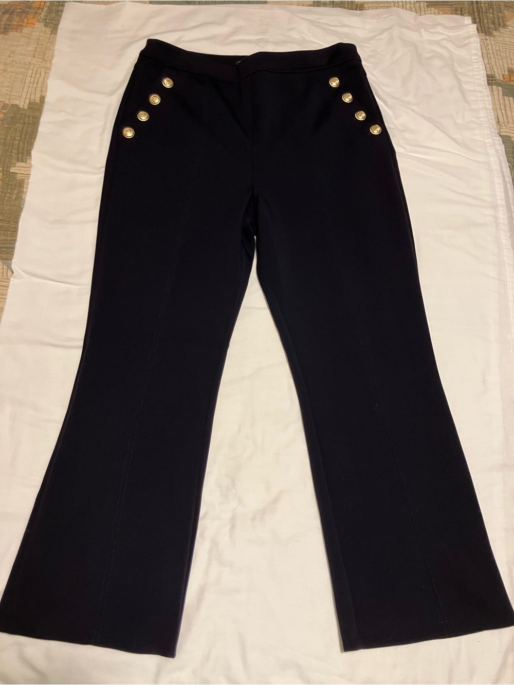 Christian Siriano New York Navy Blue Flare Sailor Pants Gold Buttons L - Picture 1 of 6